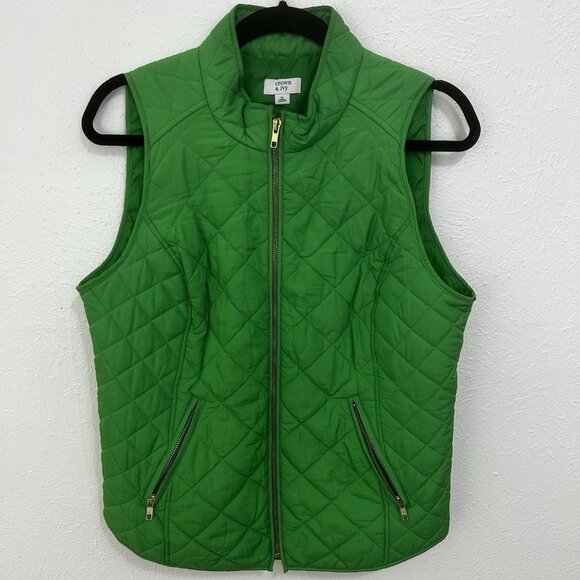Crown & Ivy Women's Quilted Vest Size M Green Zip Snap Adjustable Classic - Picture 1 of 8
